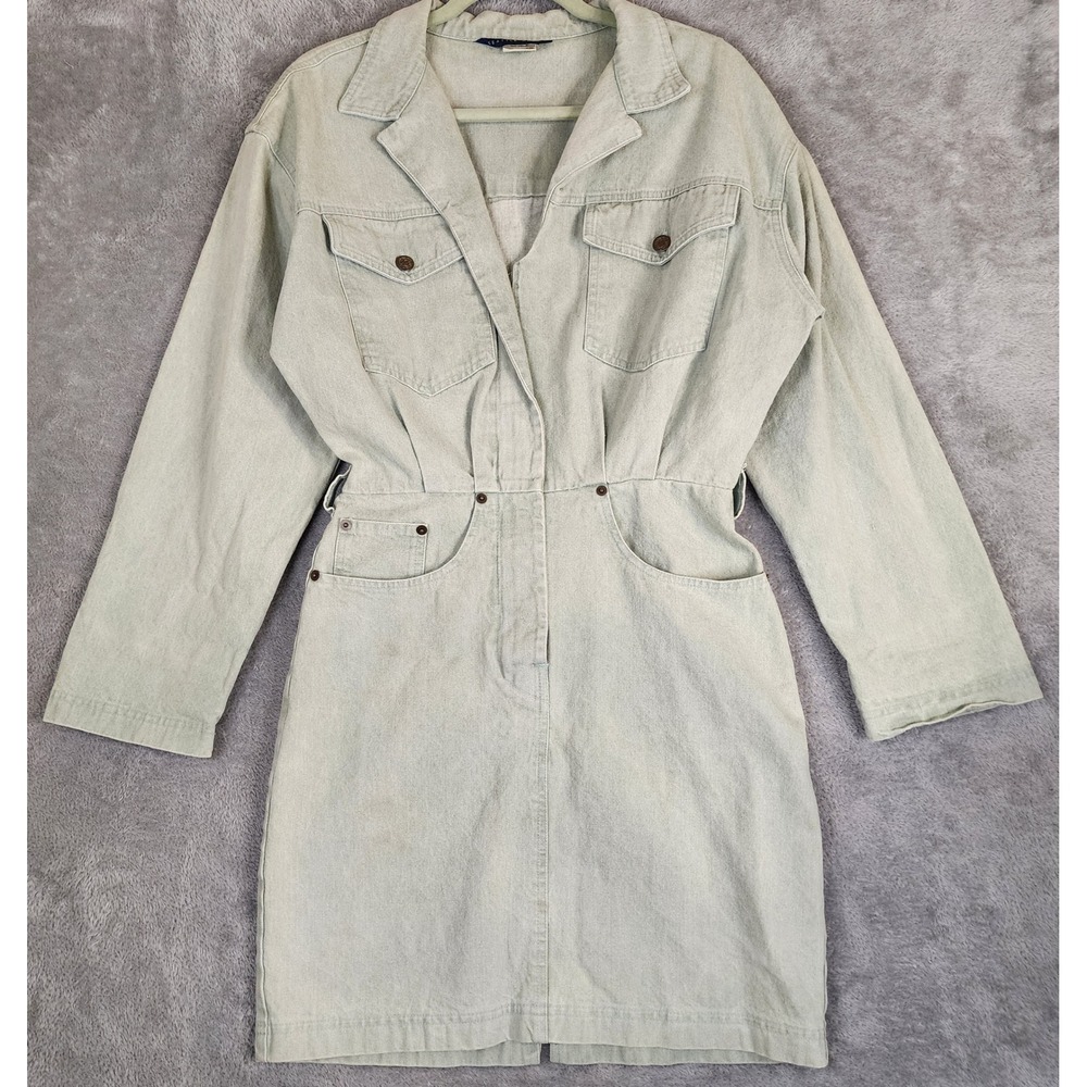 Seattle Gear Dress Womens Size P Sage Green Denim Utility 90s Vintage USA